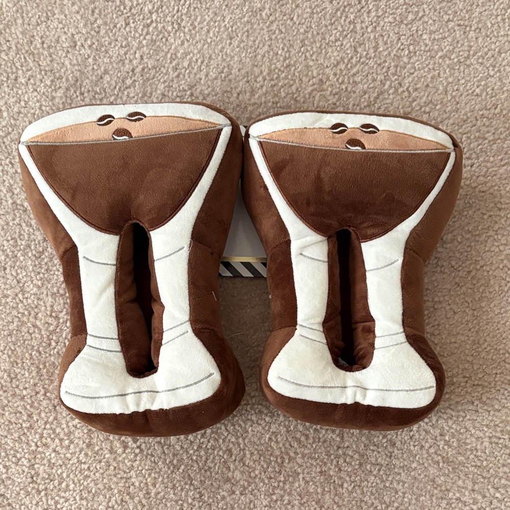Brown and White Espresso Martini Plush Slippers - NEW WITH TAGS!!